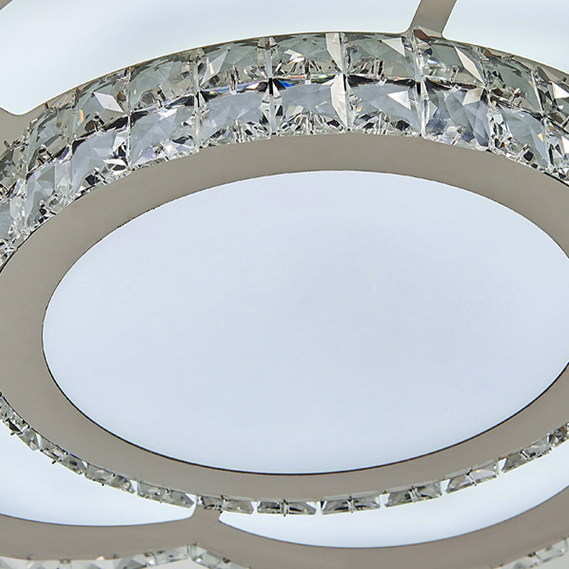 Contemporary Crystal Flush Mount Lamp: Floral Living Room Led Light Fixture In Warm/White -