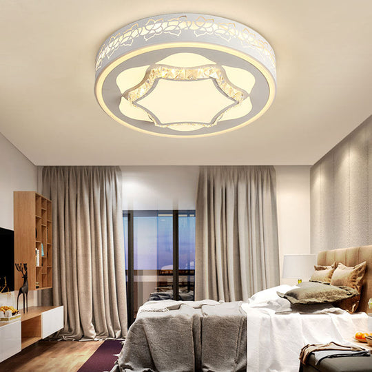Contemporary White Led Flush Mount Ceiling Light With Remote Control Dimming - Floral Pattern 3