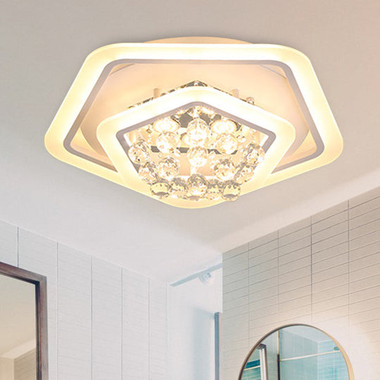 Modern White Crystal Ball Flush Mount Light - Led Ceiling Fixture (19.5’/23.5’/27.5’ Wide) In