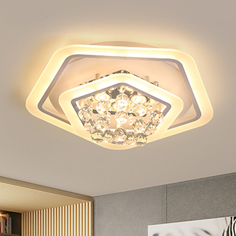 Modern White Crystal Ball Flush Mount Light - Led Ceiling Fixture (19.5’/23.5’/27.5’ Wide) In