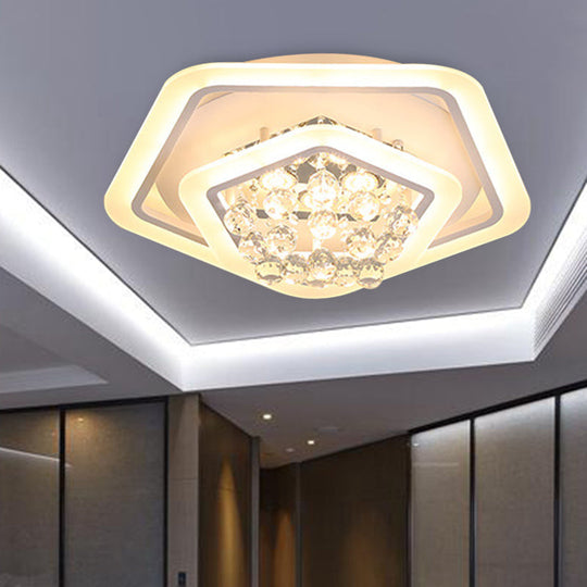 Modern White Crystal Ball Flush Mount Light - Led Ceiling Fixture (19.5’/23.5’/27.5’ Wide) In
