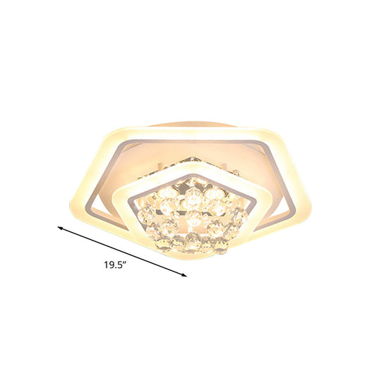 Modern White Crystal Ball Flush Mount Light - Led Ceiling Fixture (19.5’/23.5’/27.5’ Wide) In