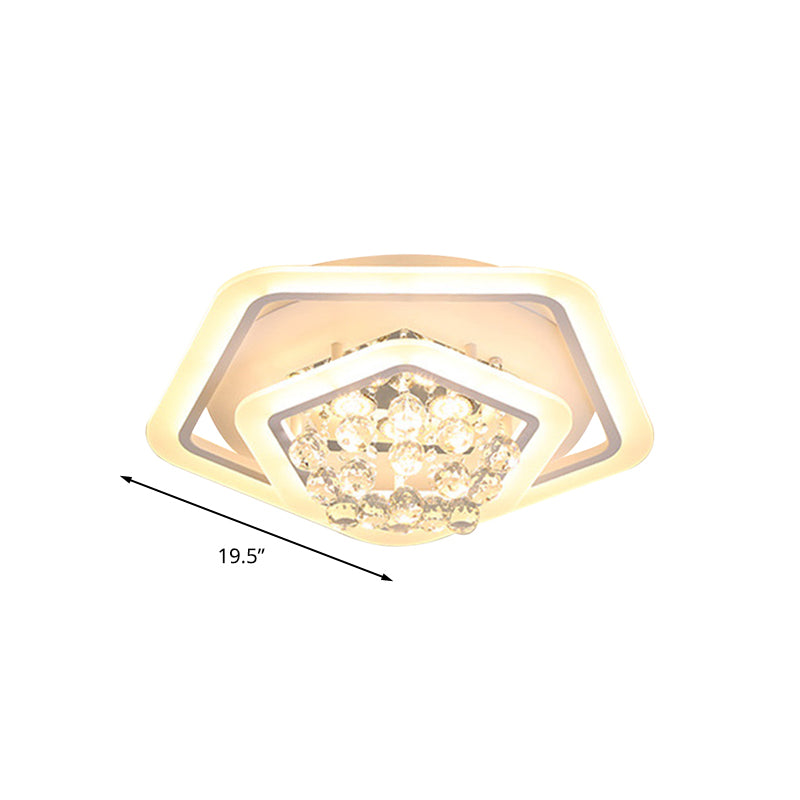 Modern White Crystal Ball Flush Mount Light - Led Ceiling Fixture (19.5/23.5/27.5 Wide) In