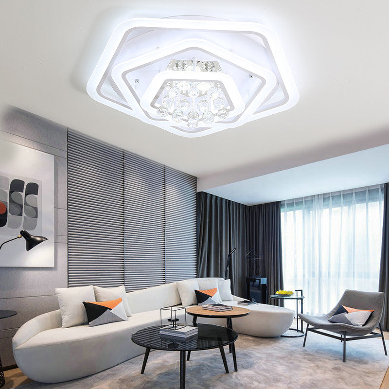 Modern White Crystal Ball Flush Mount Light - Led Ceiling Fixture (19.5’/23.5’/27.5’ Wide) In