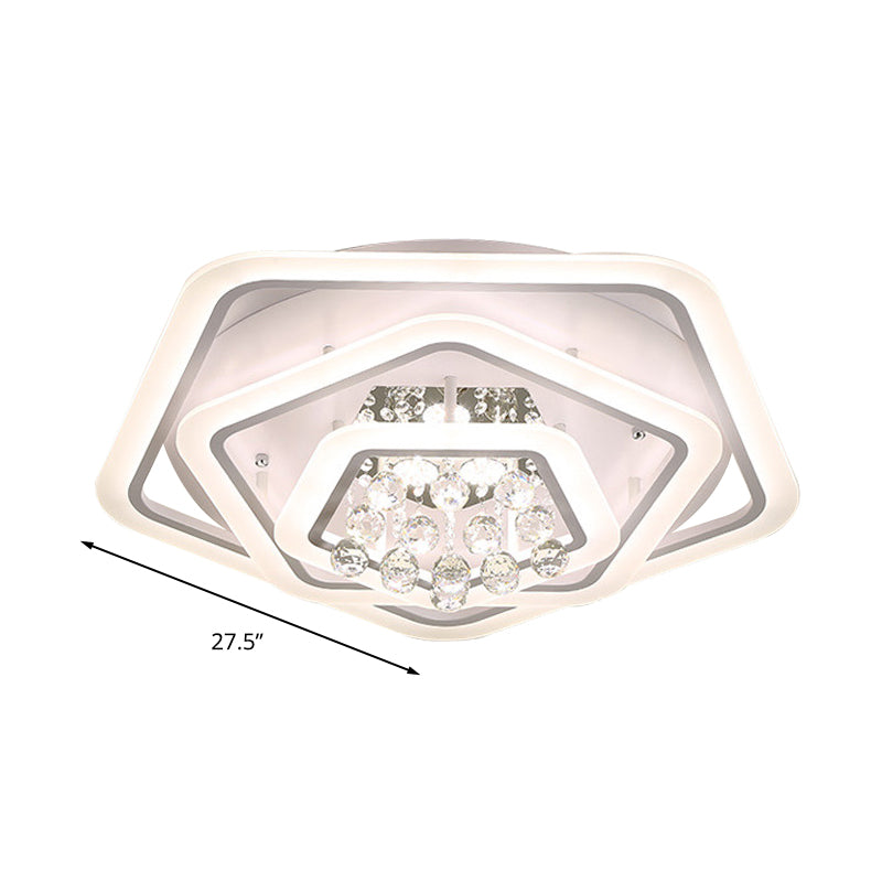 Modern White Crystal Ball Flush Mount Light - Led Ceiling Fixture (19.5/23.5/27.5 Wide) In