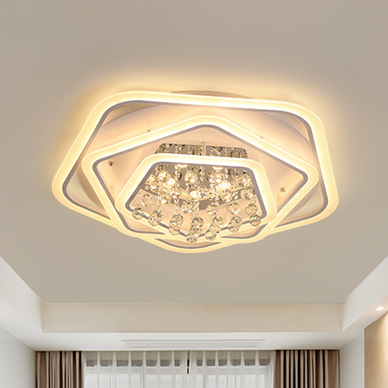 Modern White Crystal Ball Flush Mount Light - Led Ceiling Fixture (19.5’/23.5’/27.5’ Wide) In
