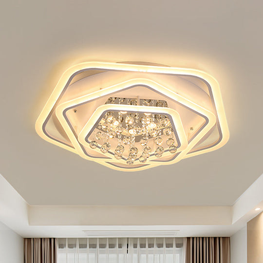 Modern White Crystal Ball Flush Mount Light - Led Ceiling Fixture (19.5’/23.5’/27.5’ Wide) In