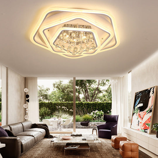 Modern White Crystal Ball Flush Mount Light - Led Ceiling Fixture (19.5’/23.5’/27.5’ Wide) In