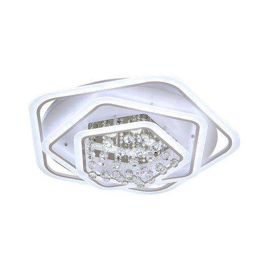 Modern White Crystal Ball Flush Mount Light - Led Ceiling Fixture (19.5’/23.5’/27.5’ Wide) In
