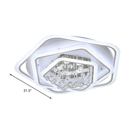 Modern White Crystal Ball Flush Mount Light - Led Ceiling Fixture (19.5’/23.5’/27.5’ Wide) In