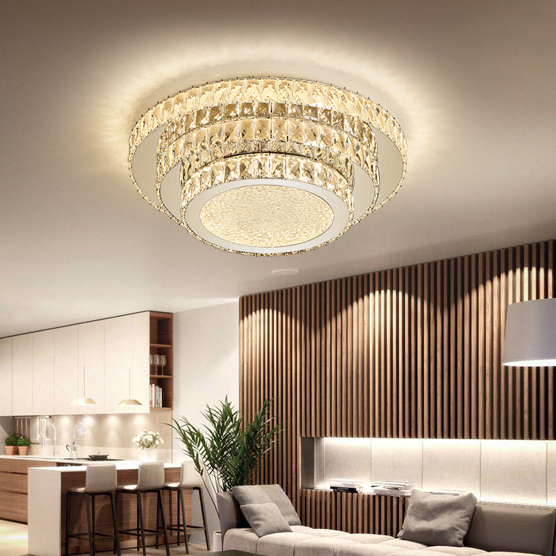 Modern White Led Flush Light Fixture - 18’/21.5’ Three - Tiered Design / 18’ Remote Control