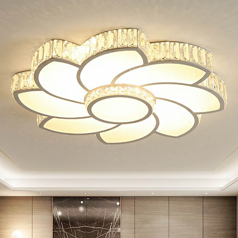 Contemporary Crystal Floral Led Flush Light For Bedroom - 23.5/31.5/39 White 3 Colors Remote Control