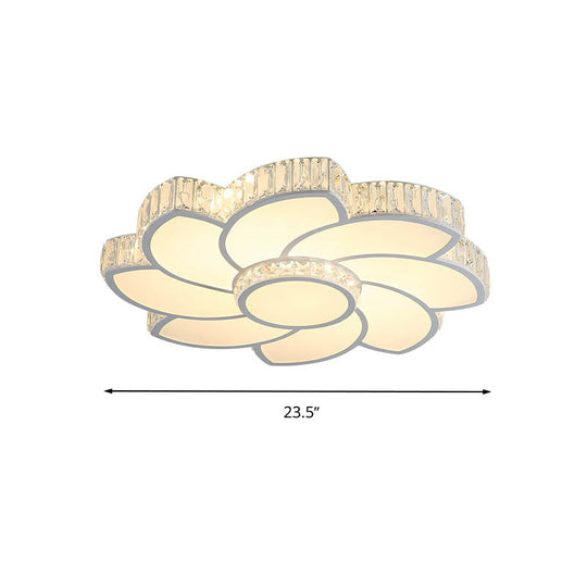 Contemporary Crystal Floral Led Flush Light For Bedroom - 23.5’/31.5’/39’ White 3 Colors