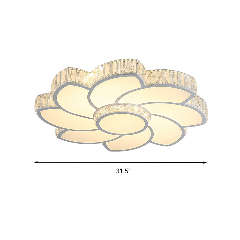 Contemporary Crystal Floral Led Flush Light For Bedroom - 23.5/31.5/39 White 3 Colors Remote Control