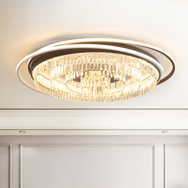 Simple Crystal Led Circular Living Room Flush Light - 18’/23.5’/31.5’ W White Light/Remote
