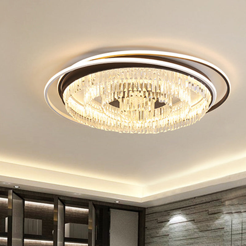 Simple Crystal Led Circular Living Room Flush Light - 18’/23.5’/31.5’ W White Light/Remote
