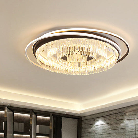 Simple Crystal Led Circular Living Room Flush Light - 18’/23.5’/31.5’ W White Light/Remote