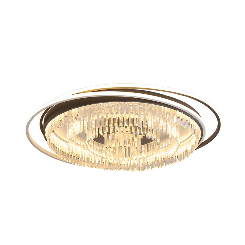 Simple Crystal Led Circular Living Room Flush Light - 18’/23.5’/31.5’ W White Light/Remote