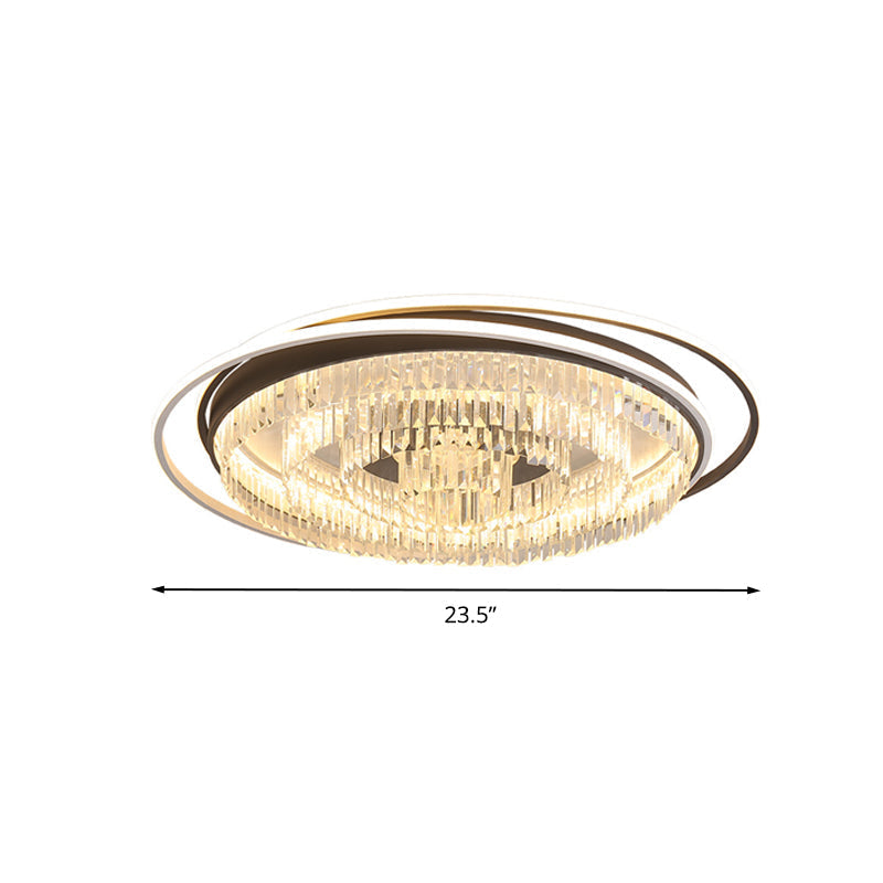 Simple Crystal Led Circular Living Room Flush Light - 18’/23.5’/31.5’ W White Light/Remote
