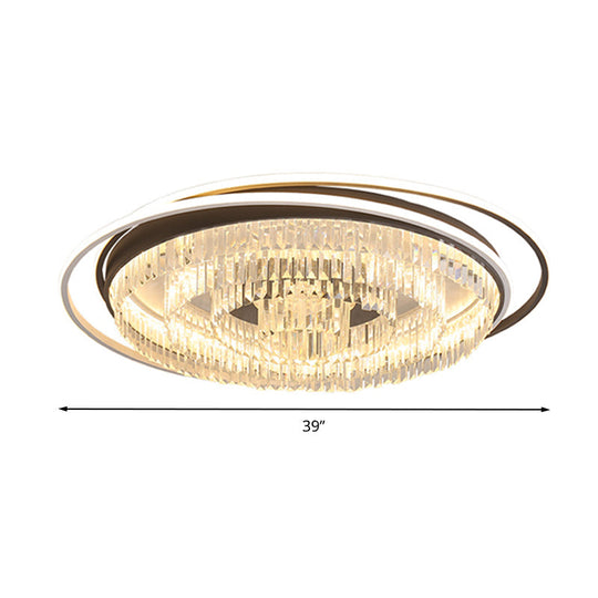 Simple Crystal Led Circular Living Room Flush Light - 18’/23.5’/31.5’ W White Light/Remote