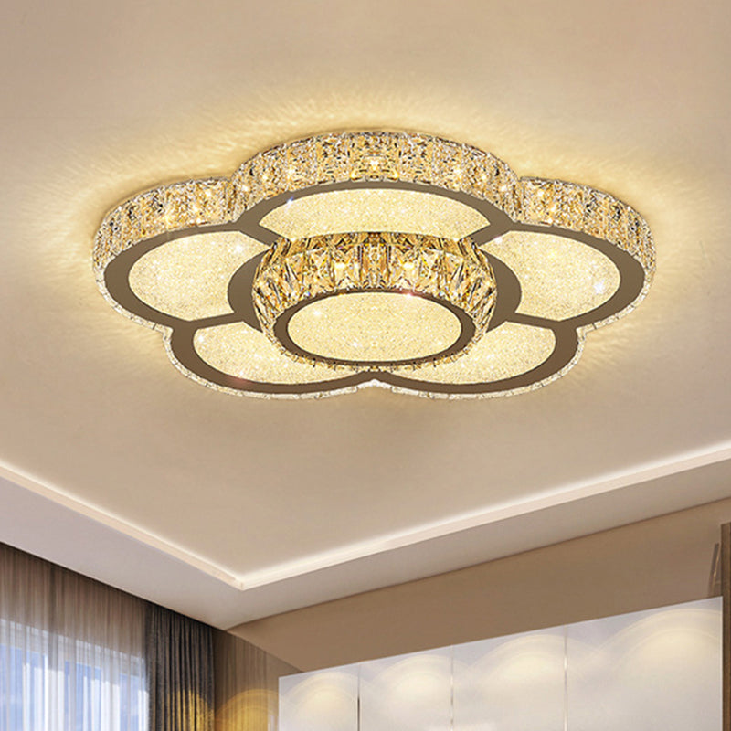 Modern White Clear Crystal Glass Flower Flush Mount Led Ceiling Light - 14/18/23.5 Warm/White Remote