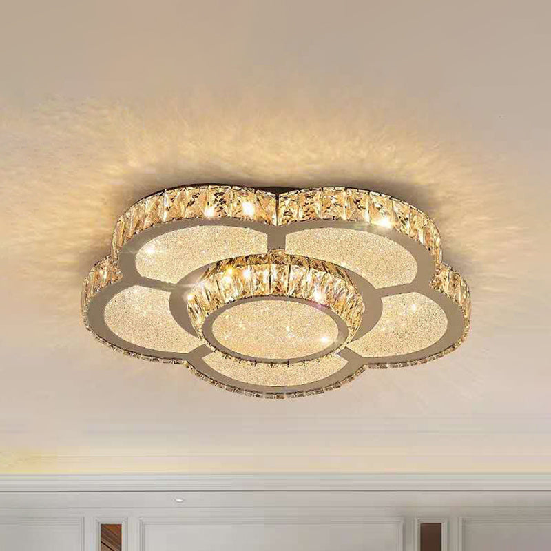 Modern White Clear Crystal Glass Flower Flush Mount Led Ceiling Light - 14’/18’/23.5’