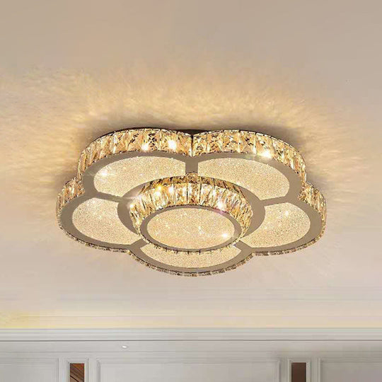 Modern White Clear Crystal Glass Flower Flush Mount Led Ceiling Light - 14’/18’/23.5’