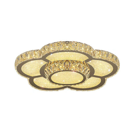 Modern White Clear Crystal Glass Flower Flush Mount Led Ceiling Light - 14/18/23.5 Warm/White Remote