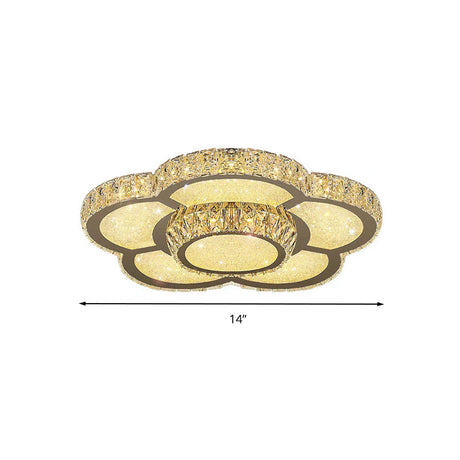 Modern White Clear Crystal Glass Flower Flush Mount Led Ceiling Light - 14/18/23.5 Warm/White Remote