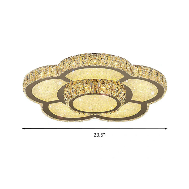 Modern White Clear Crystal Glass Flower Flush Mount Led Ceiling Light - 14’/18’/23.5’