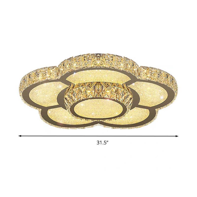 Modern White Clear Crystal Glass Flower Flush Mount Led Ceiling Light - 14’/18’/23.5’