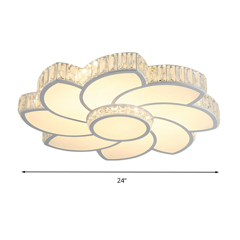 Modern Crystal Ceiling Lamp - Smart Led Flush Mount Light 18/24 Wide Warm/White