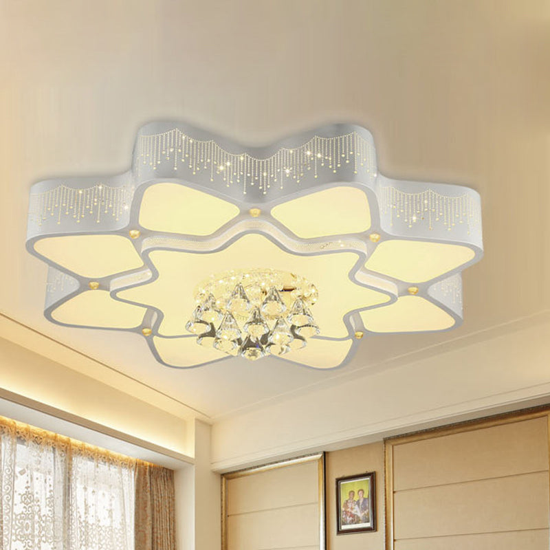 Modern White Led Flower Crystal Ceiling Lamp – 21’/24.5’/31.5’ Flush Mount For Living Room
