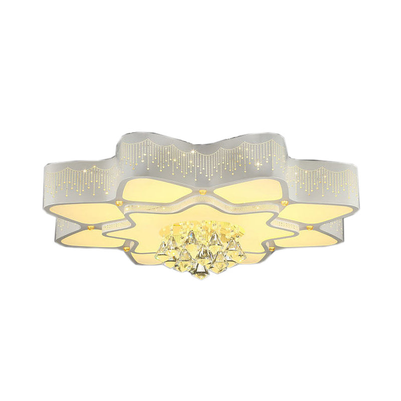 Modern White Led Flower Crystal Ceiling Lamp – 21’/24.5’/31.5’ Flush Mount For Living Room