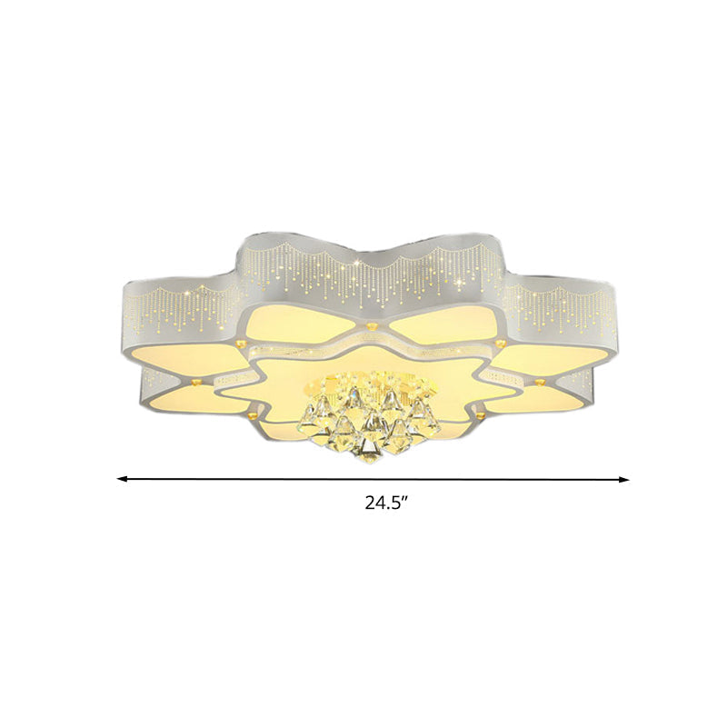 Modern White Led Flower Crystal Ceiling Lamp – 21’/24.5’/31.5’ Flush Mount For Living Room