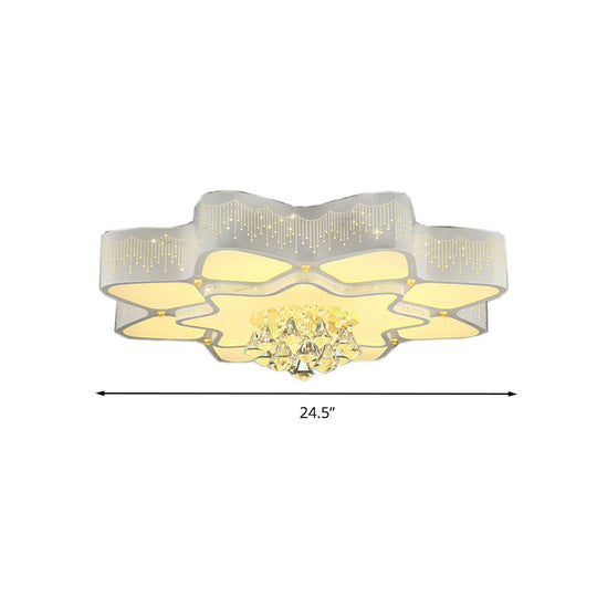 Modern White Led Flower Crystal Ceiling Lamp – 21’/24.5’/31.5’ Flush Mount For Living Room