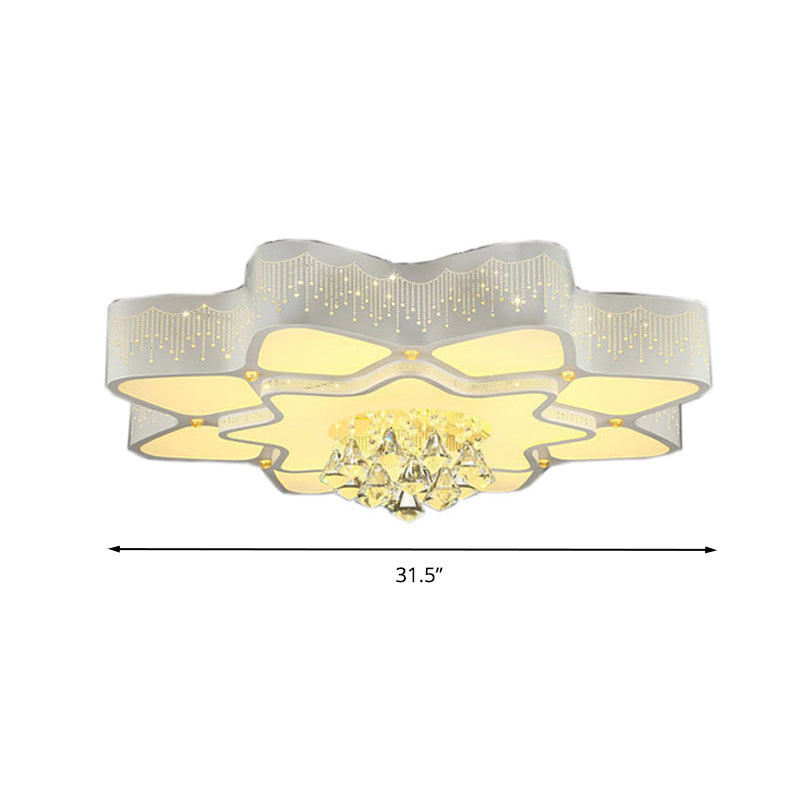 Modern White Led Flower Crystal Ceiling Lamp 21/24.5/31.5 Flush Mount For Living Room