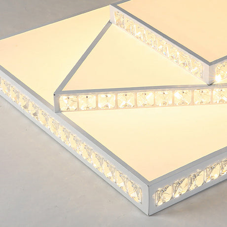 Contemporary Geometric Crystal Ceiling Light With Remote Control Dimming - Led Flush Mount Multiple
