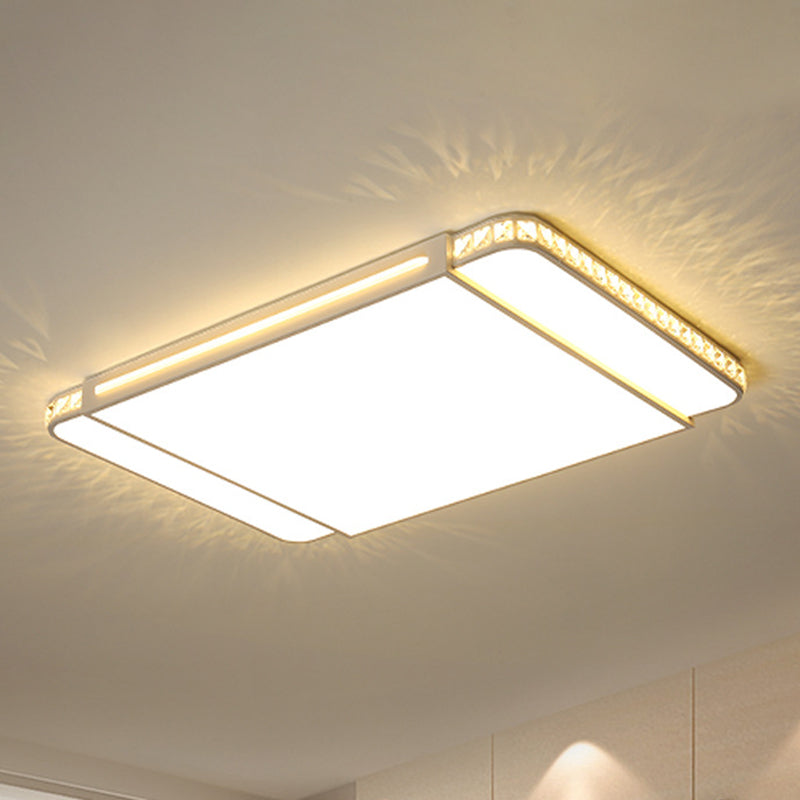 Modern Led Acrylic Flush Light: White Rectangle Living Room Mount Lamp With Remote Control Dimming /
