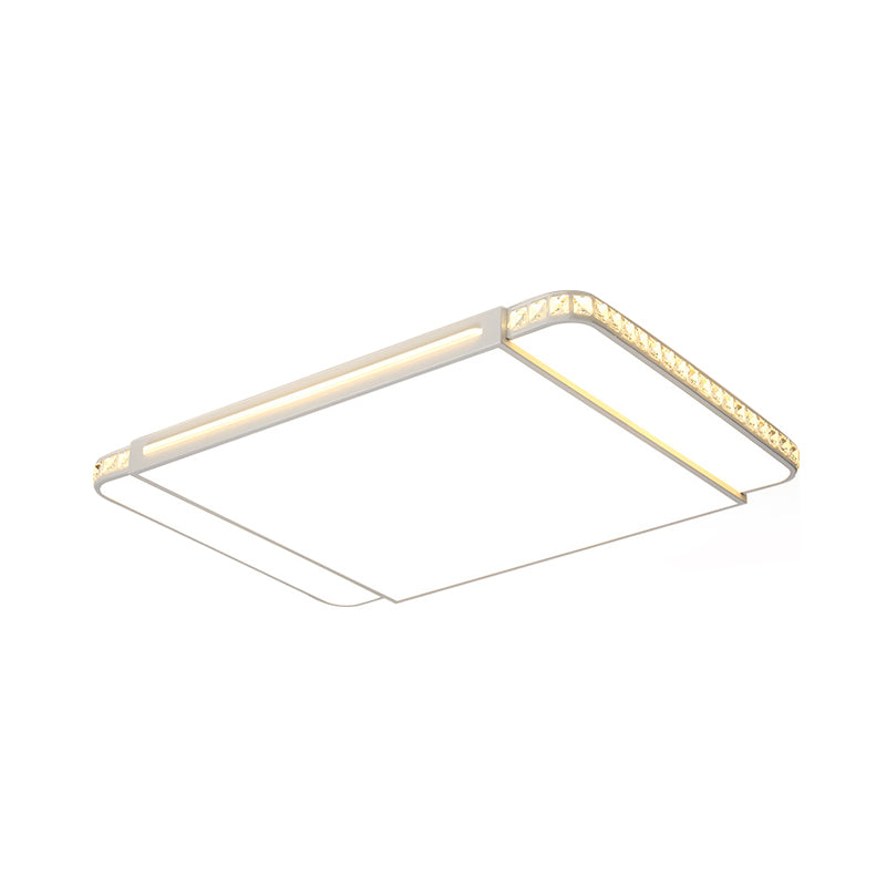 Modern Led Acrylic Flush Light: White Rectangle Living Room Mount Lamp With Remote Control Dimming