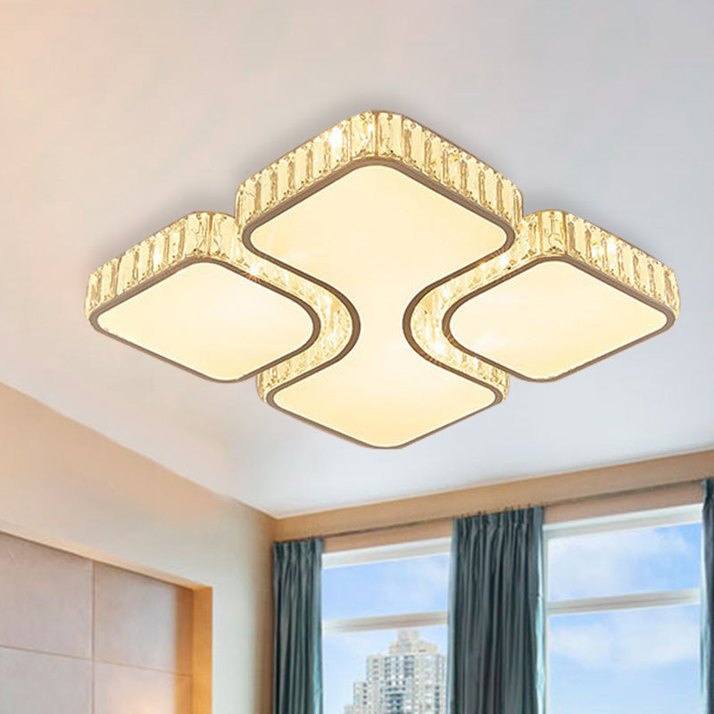 Contemporary Geometric Crystal Block Ceiling Light - Led Flush Mount 16/16.5/35.5 W White/3 Color