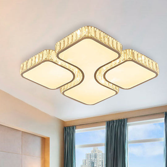 Contemporary Geometric Crystal Block Ceiling Light - Led Flush Mount 16/16.5/35.5 W White/3 Color