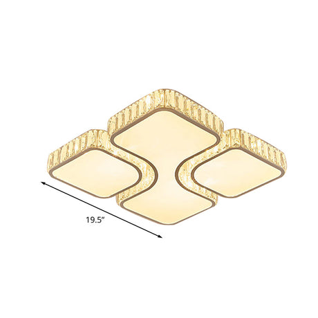 Contemporary Geometric Crystal Block Ceiling Light - Led Flush Mount 16/16.5/35.5 W White/3 Color