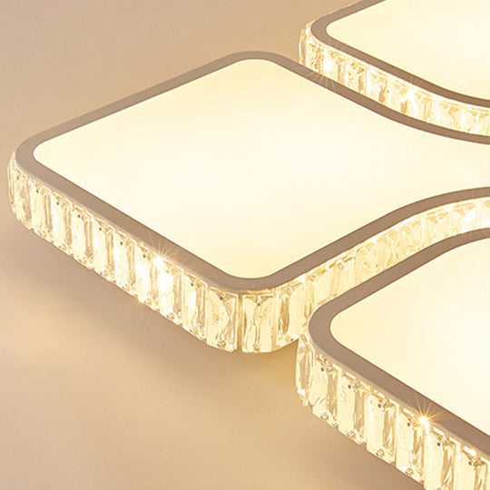 Contemporary Geometric Crystal Block Ceiling Light - Led Flush Mount 16/16.5/35.5 W White/3 Color