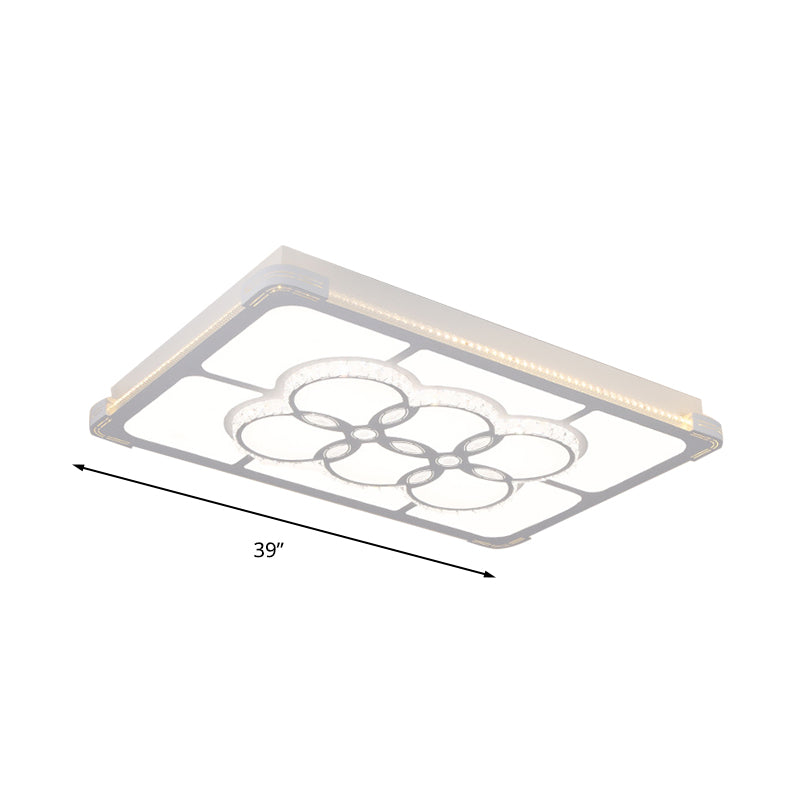 Led Crystal Flush Mount Lamp: Simple Rectangle Design | White 3 Color Light Remote Control Stepless