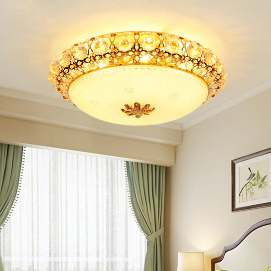 Simple Led Flush Light With Clear K9 Crystal Dome - 15/19/23 Wide White Ceiling Lamp (Warm/White/3