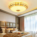Simple Led Flush Light With Clear K9 Crystal Dome - 15’/19’/23’ Wide White Ceiling Lamp