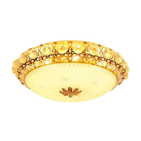 Simple Led Flush Light With Clear K9 Crystal Dome - 15’/19’/23’ Wide White Ceiling Lamp