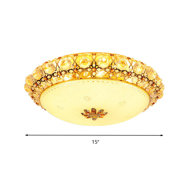 Simple Led Flush Light With Clear K9 Crystal Dome - 15/19/23 Wide White Ceiling Lamp (Warm/White/3