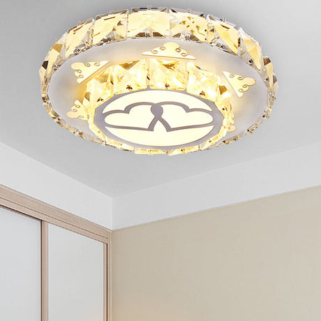 Modern Crystal Flush Light Fixture For Corridor - White Led Ceiling Mount With Loving Heart Design 3